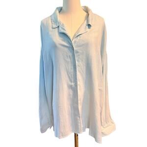 Jason Wu Dip Dye Linen Button Front Shirt Sky Blue Ombre Long Sleeve. Size XL